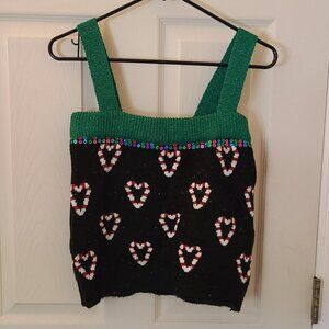 XS / S Sequined Christmas Sweater Top and Skirt Set Black with Candy Canes